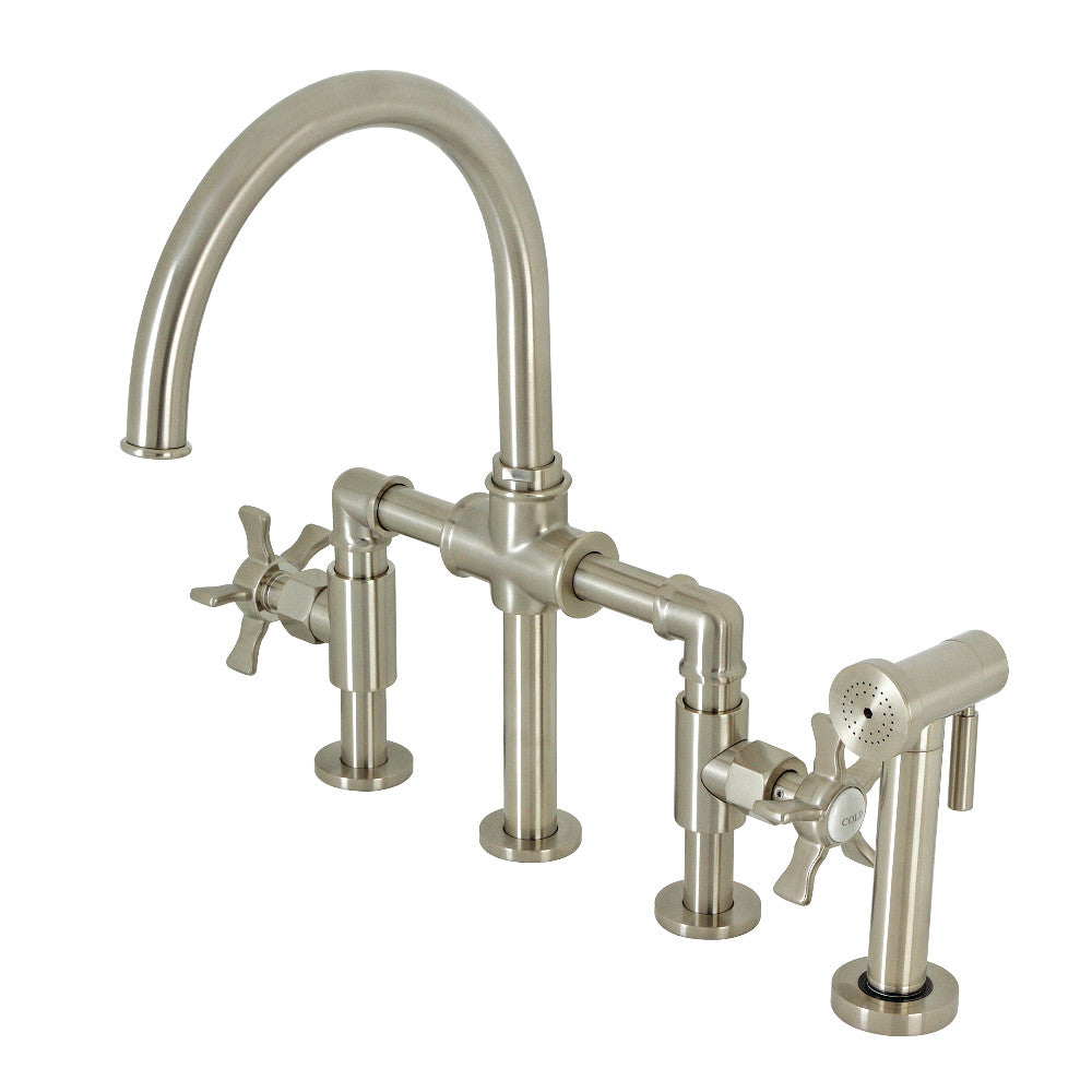 Hamilton Industrial Style Bridge Kitchen Faucet with Brass Sprayer