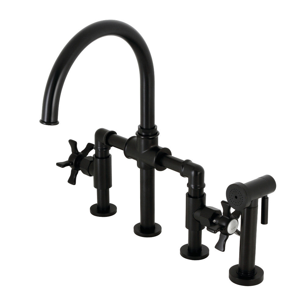 Hamilton Industrial Style Bridge Kitchen Faucet with Brass Sprayer