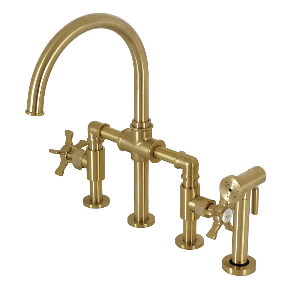 Hamilton Industrial Style Bridge Kitchen Faucet with Brass Sprayer