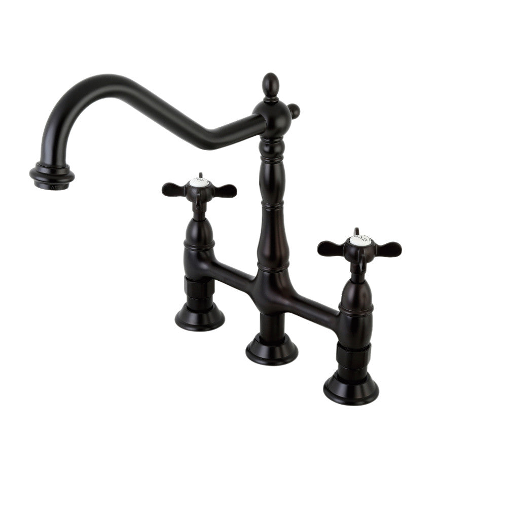 Essex Cross Handles Bridge Kitchen Faucet with Sprayer