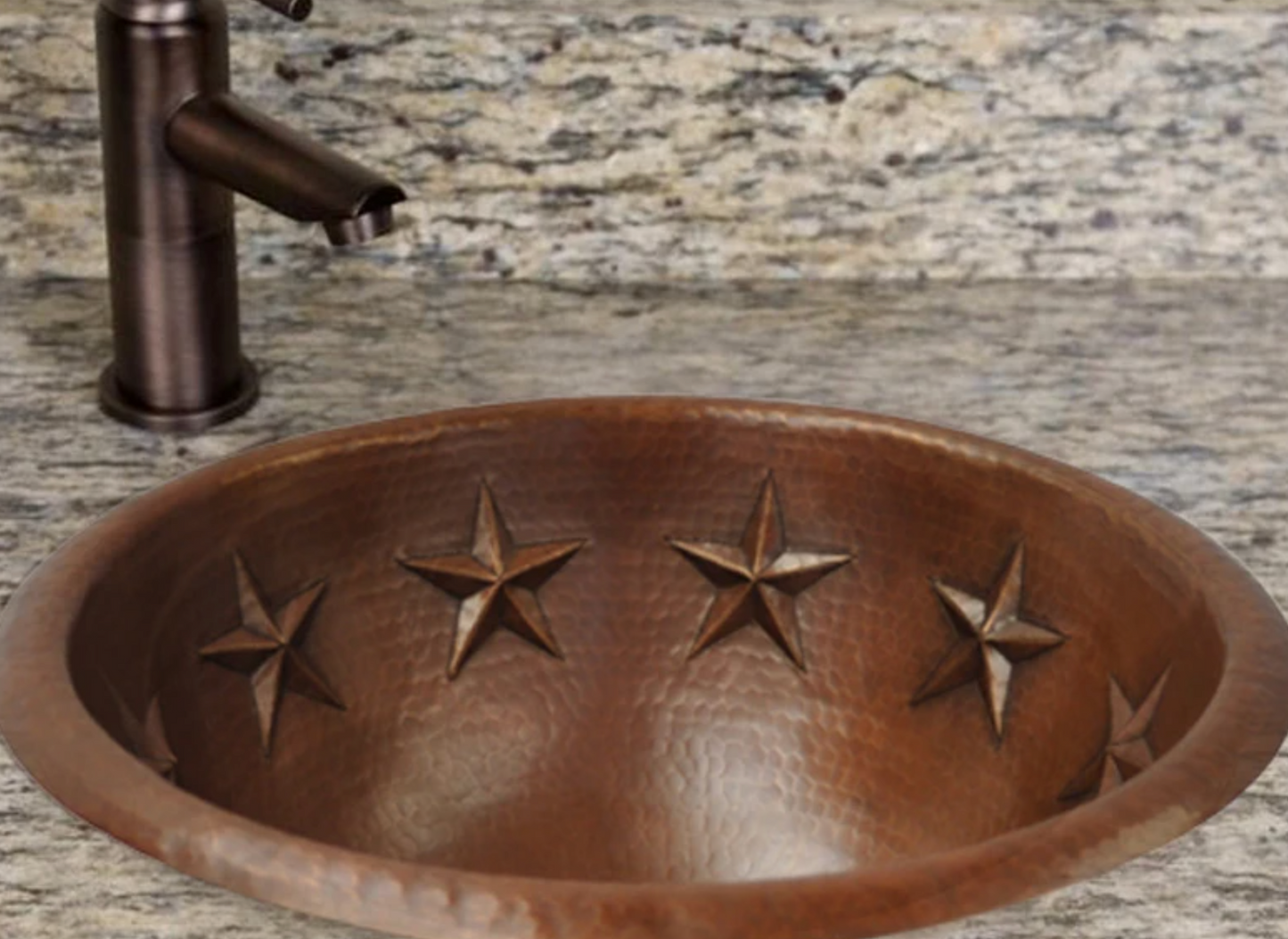 Round Hammered Copper Sink with Stars