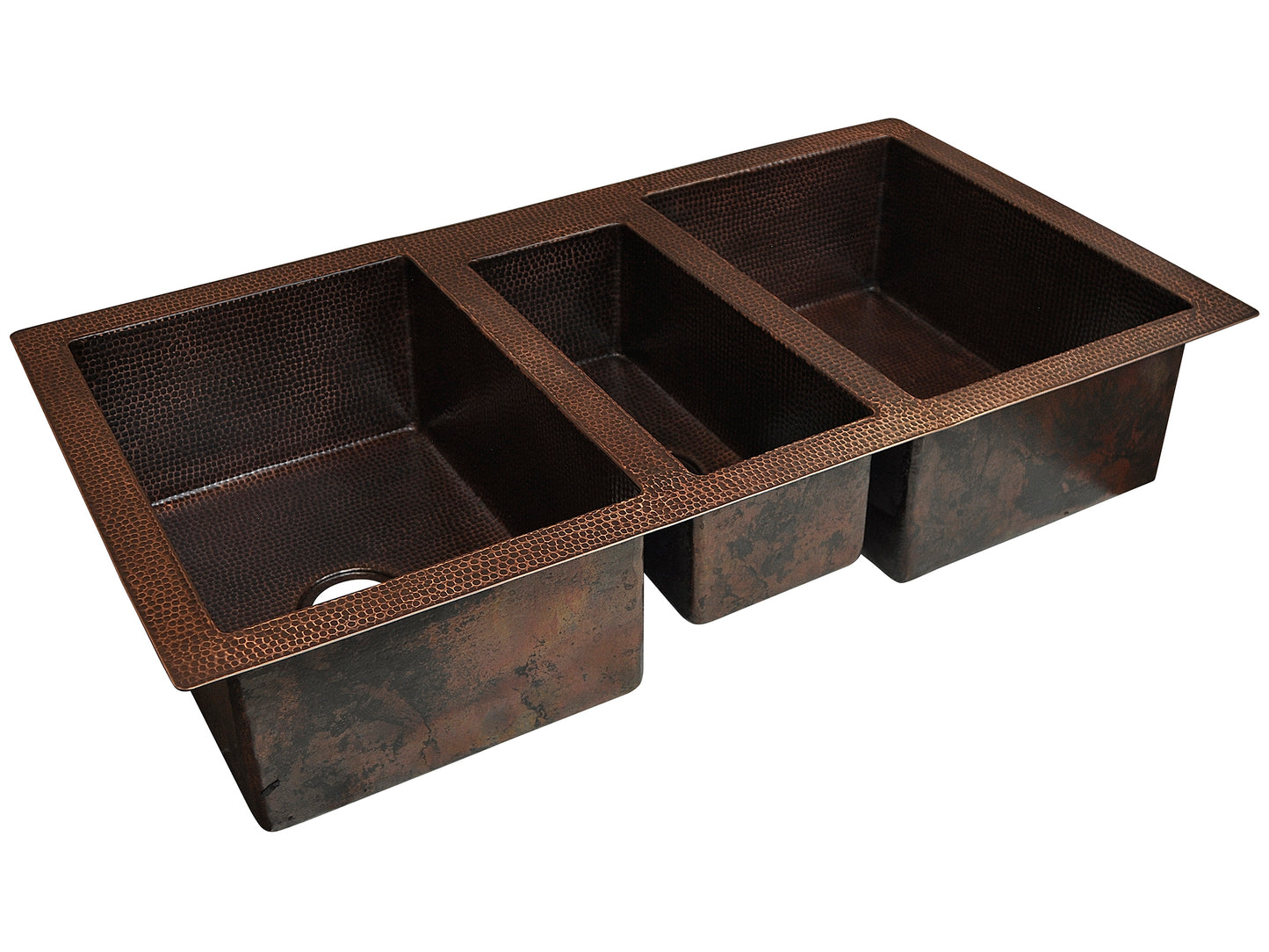 42" Copper Sink with Triple Bowl