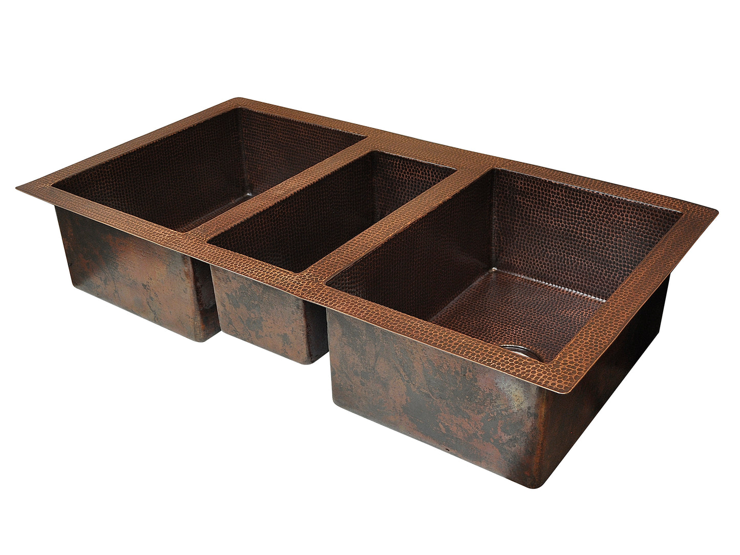 42" Copper Sink with Triple Bowl