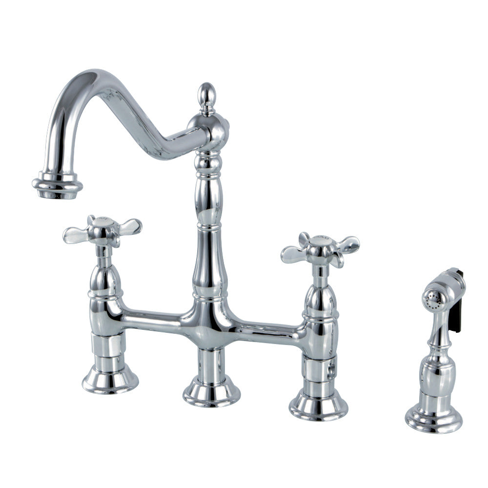 Essex Cross Handles Bridge Kitchen Faucet with Sprayer