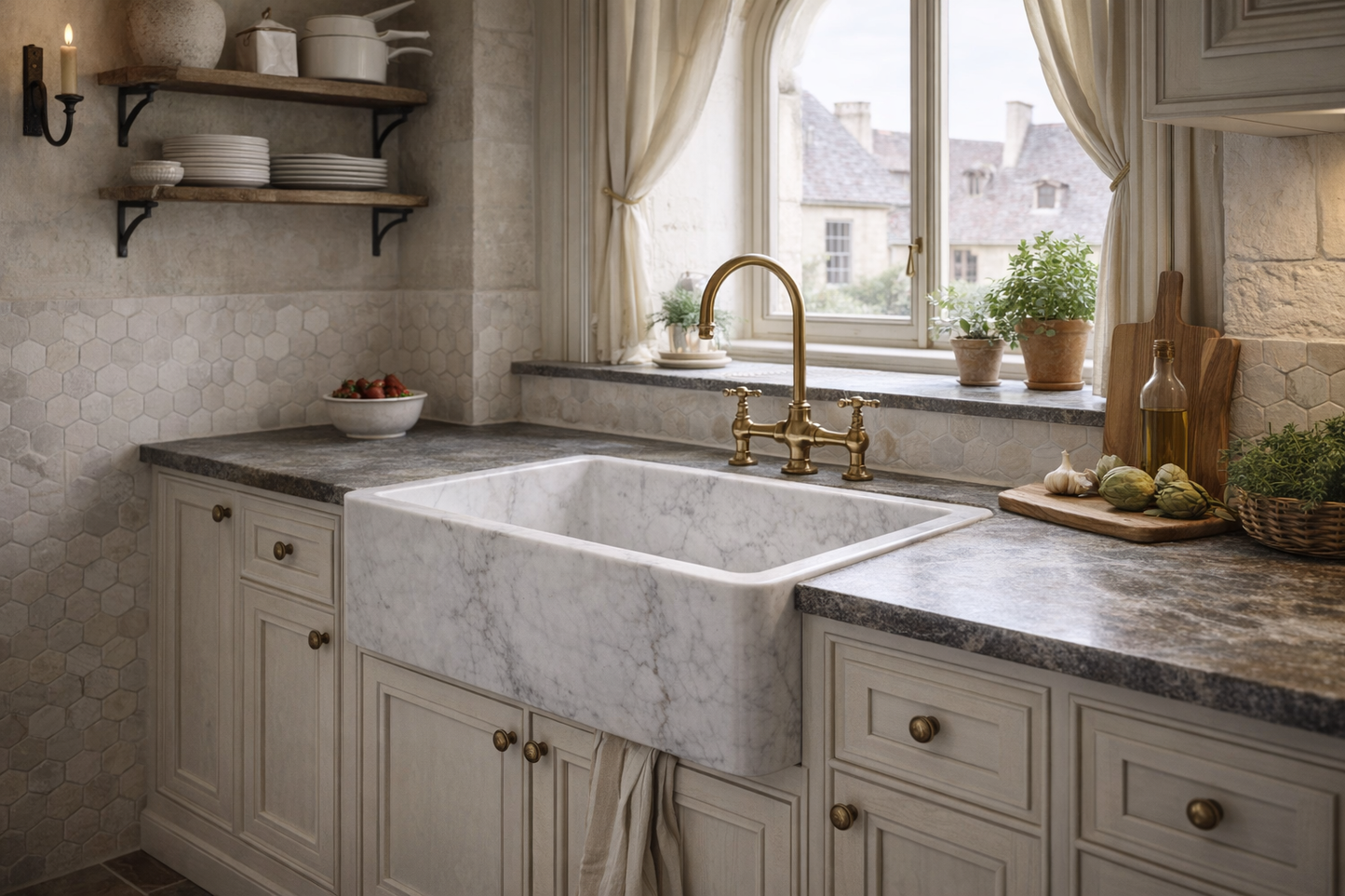 36" Carrara White Marble Farmhouse Sink
