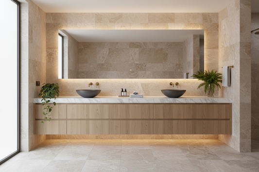 16" Classic Round Stone Vessel Sink — Designer Double Vanity