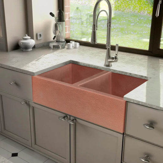 Classic Copper Farmhouse Sink 50/50 Split