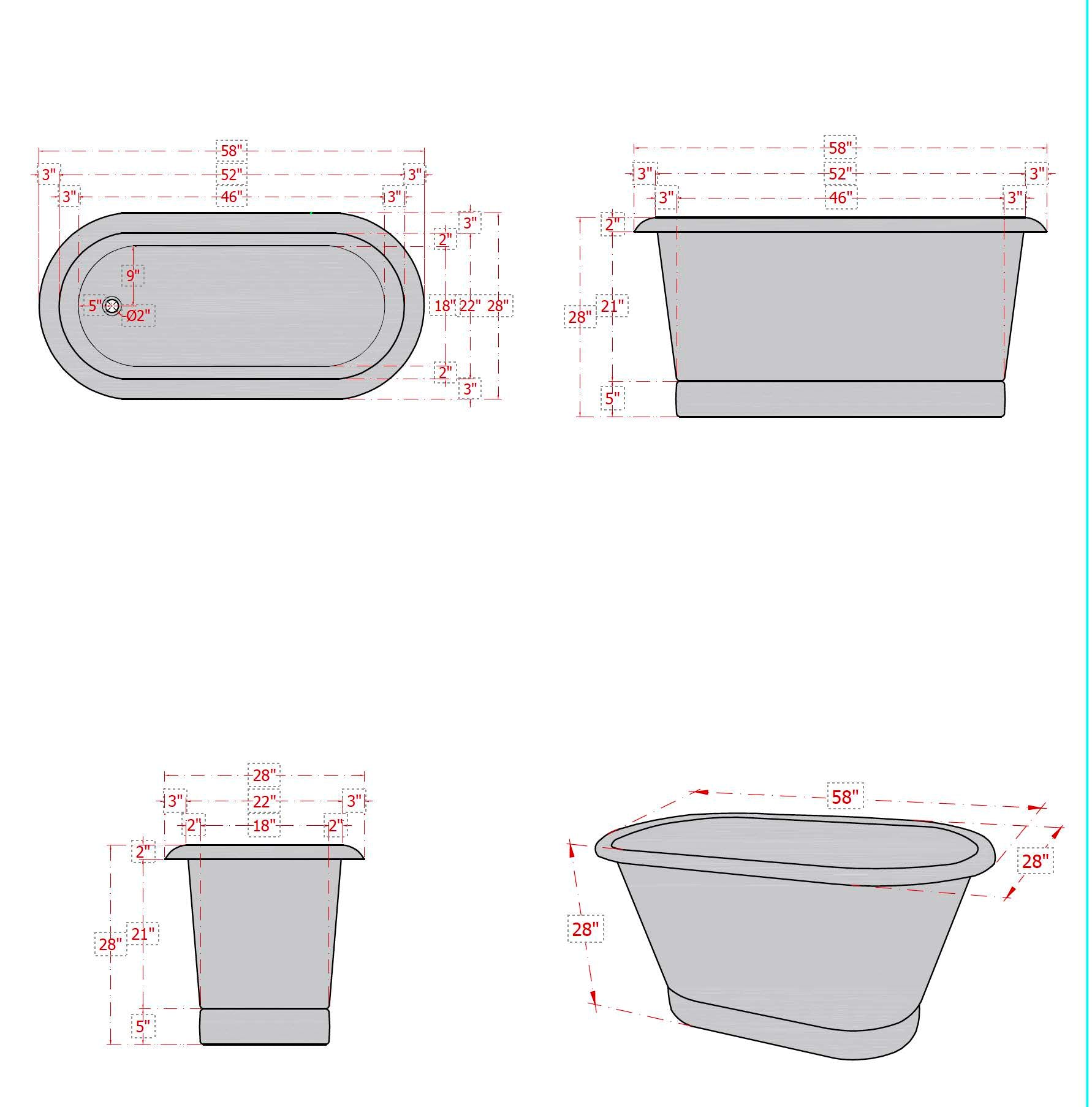 58" Bathtub Spec Sheet