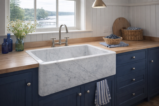 30" White Carrara Marble Farmhouse Sink