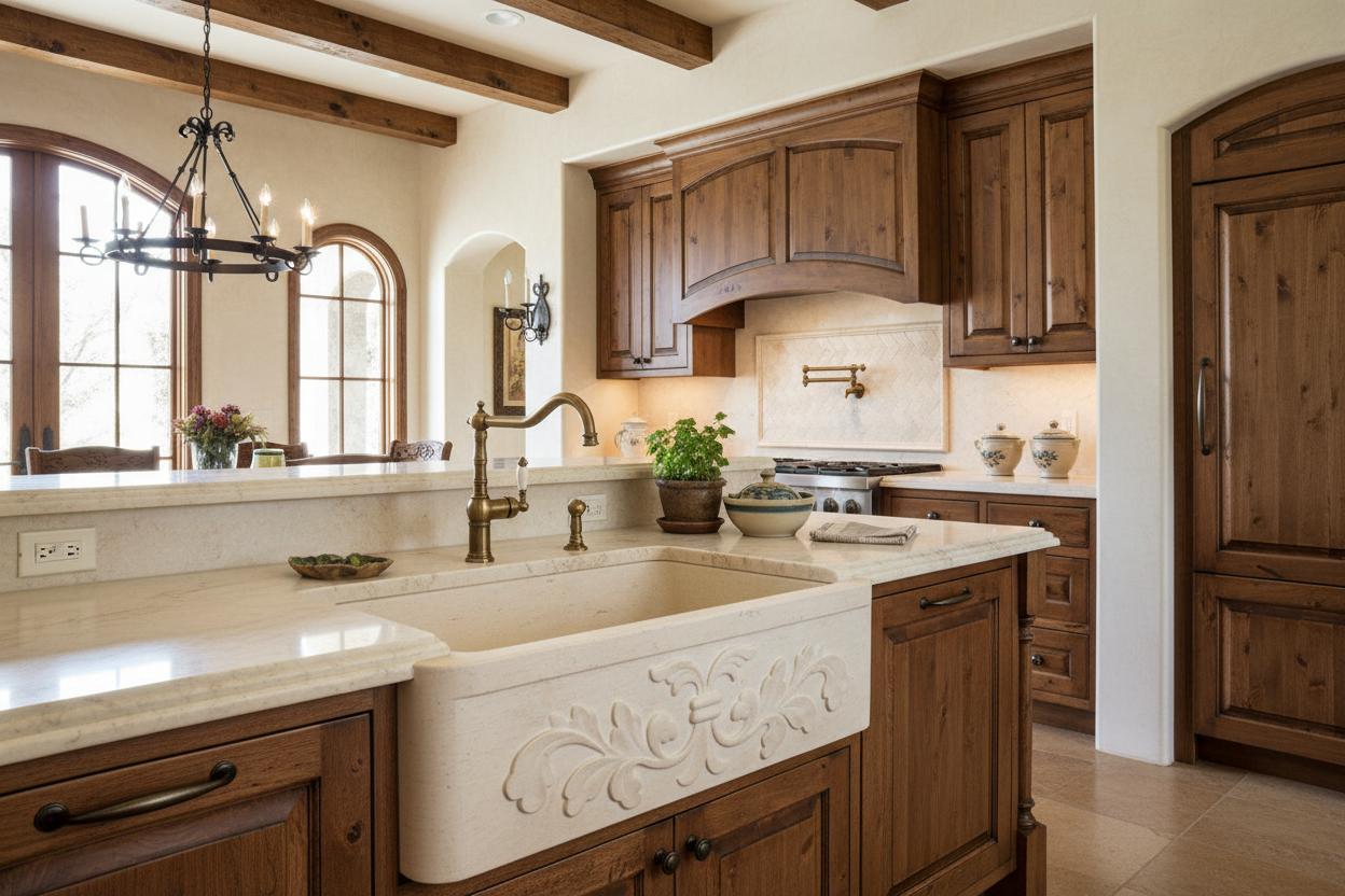 33" Limestone Floral Apron Front Farmhouse Sink