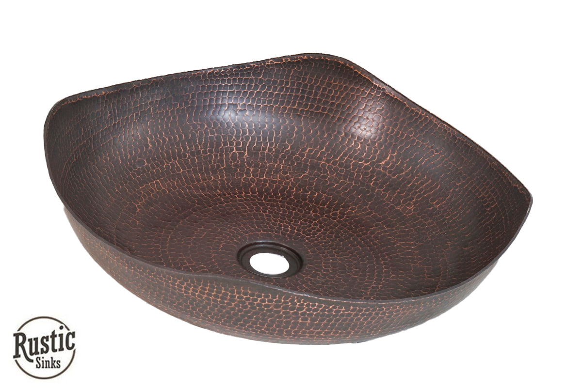 Hammered Copper Vessel Sink with Four Peaks Design