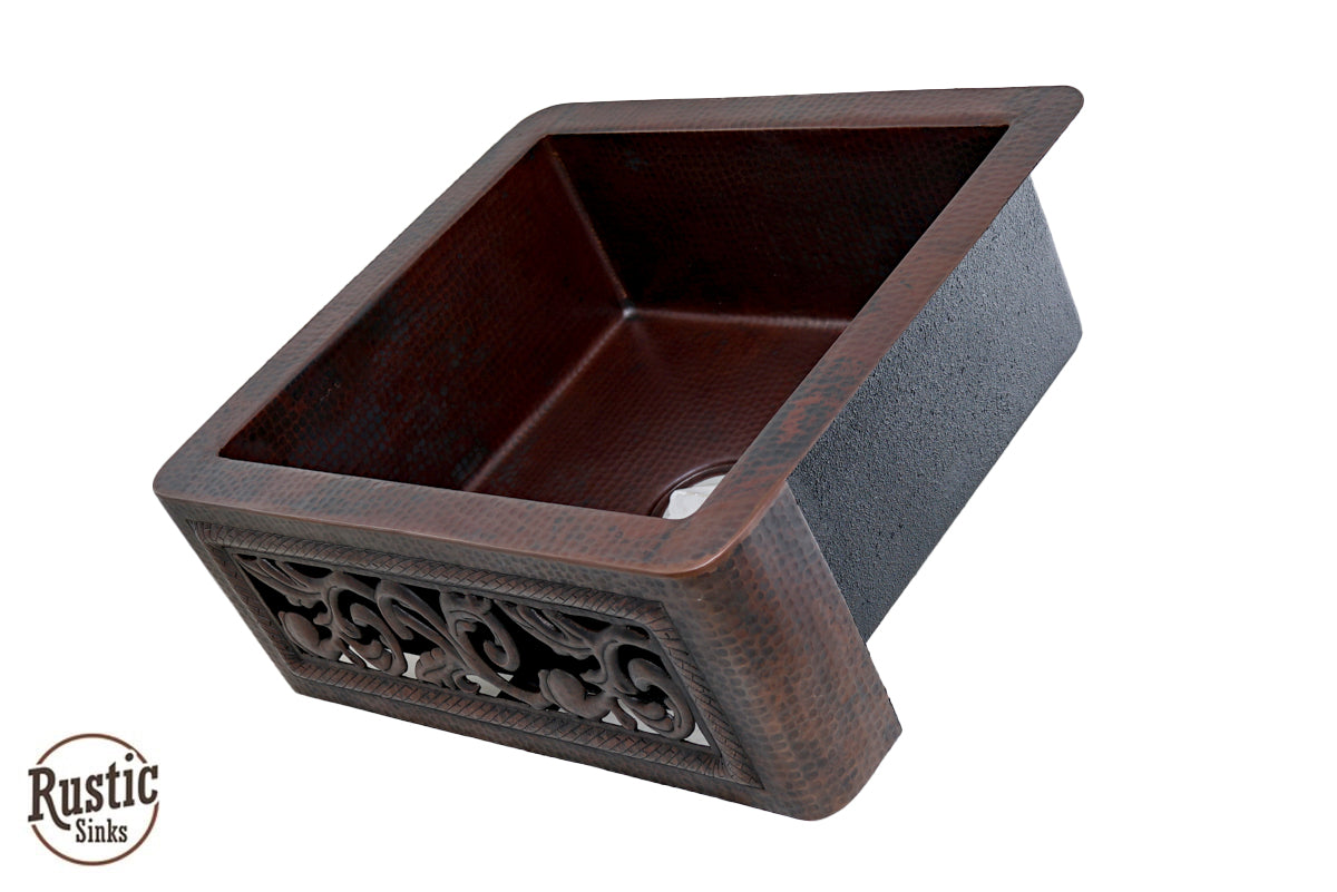 Copper Farmhouse Sink with Cutout Scroll Design