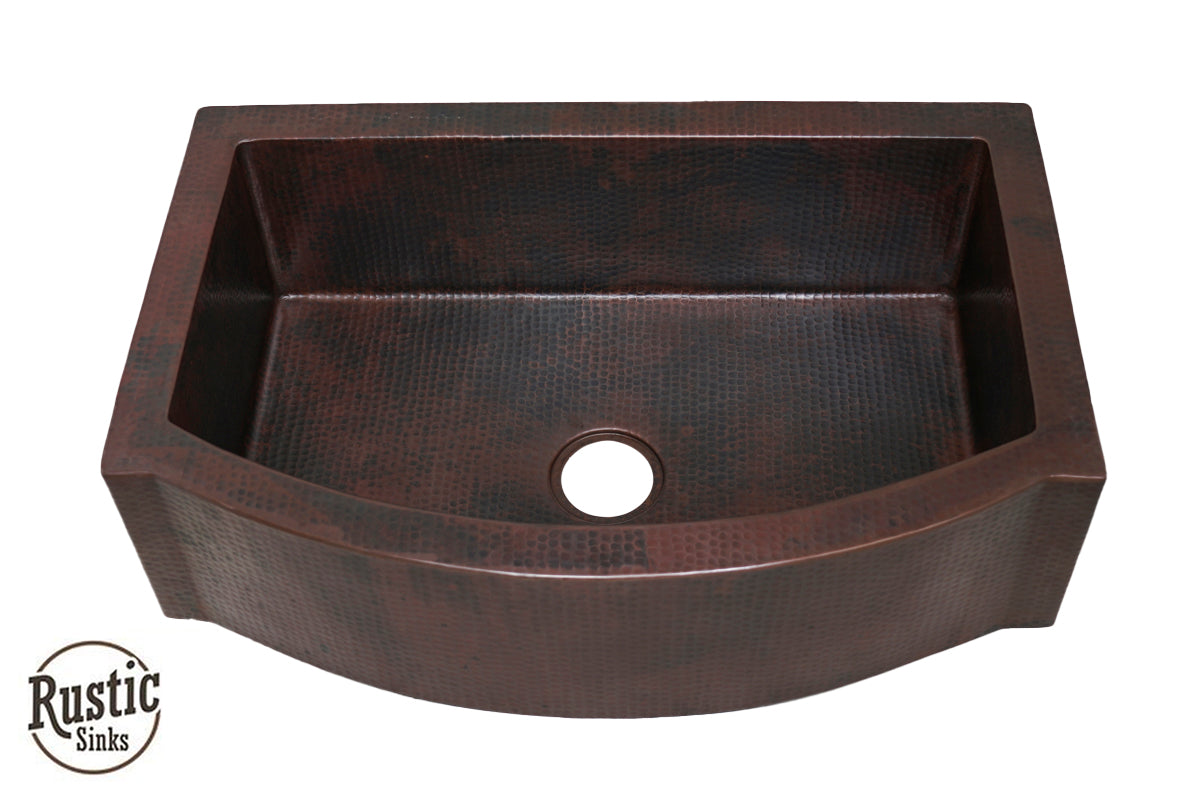 Flat Edge Rounded Front Copper Farmhouse Sink