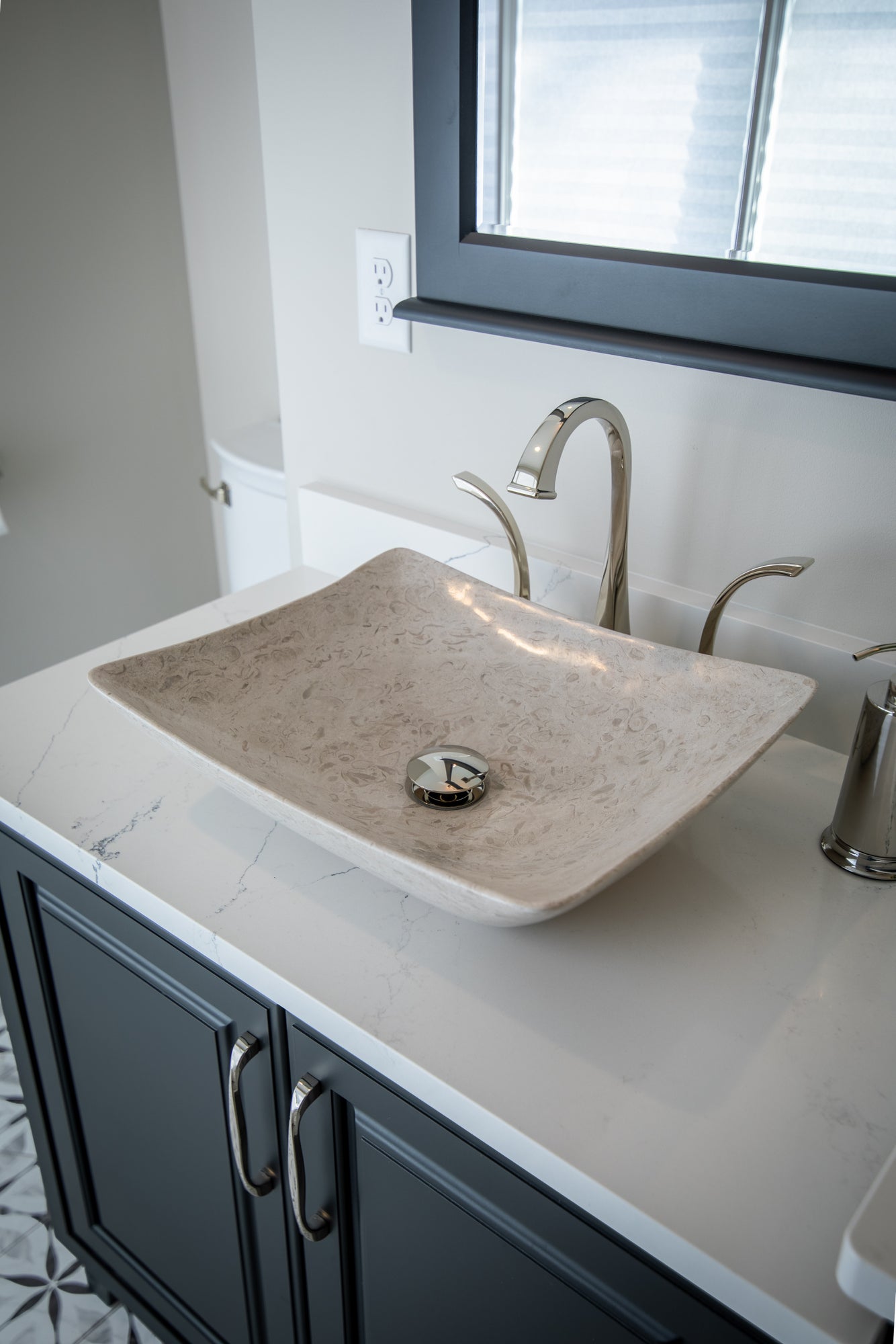 Thin Lipped Deep Zen Sink in Polished Penny Grey Marble