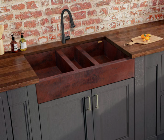 Extra Large Copper Farmhouse Sink with Triple Bowl