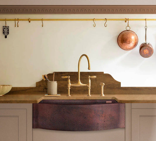 Flat Edge Rounded Front Copper Farmhouse Sink