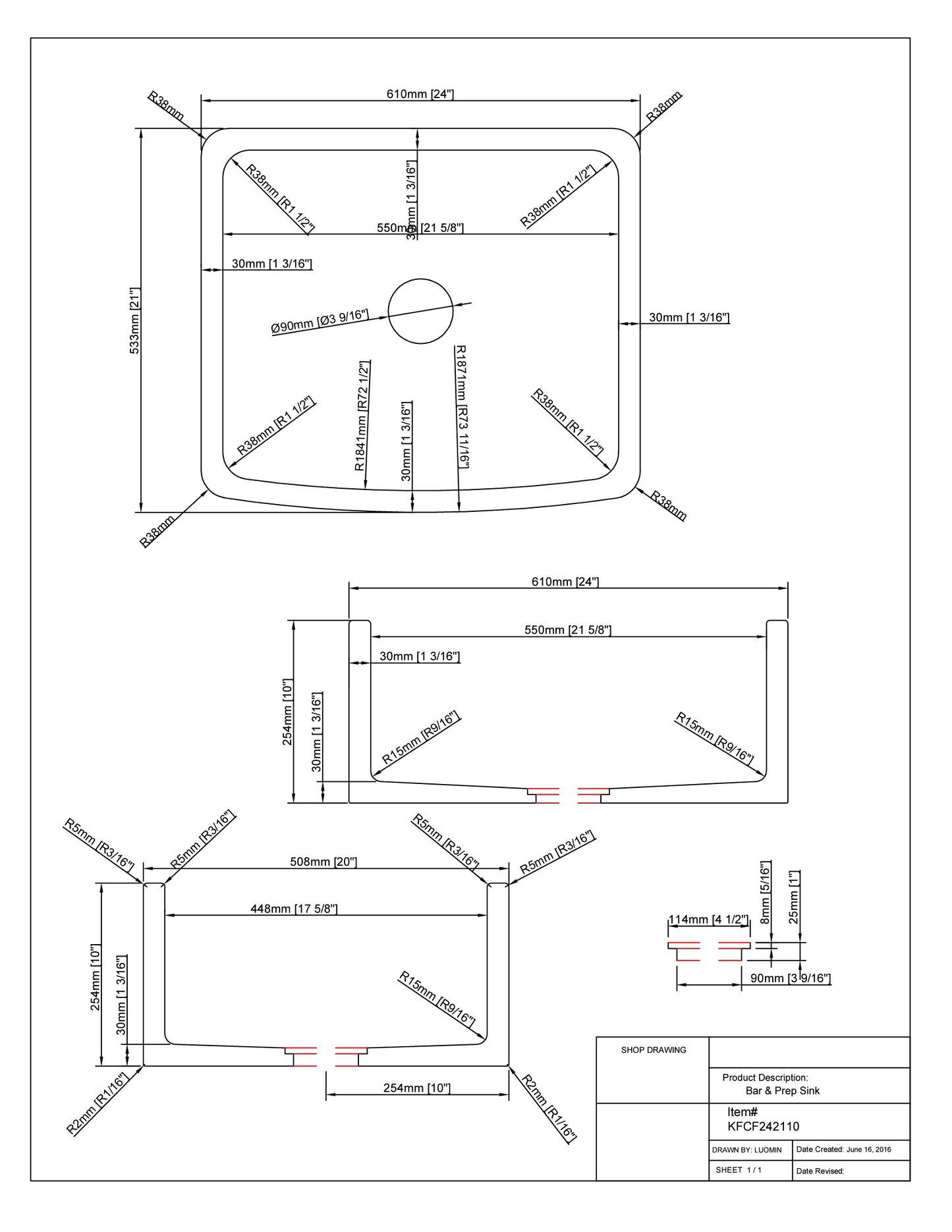 24" Mercury Granite Curved Front Sink