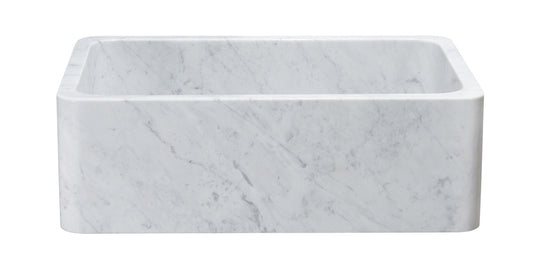 30" White Carrara Marble Farmhouse Sink
