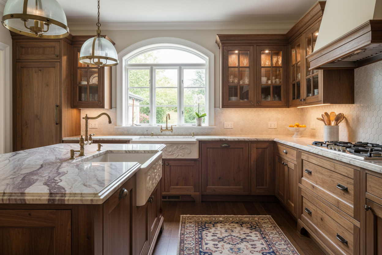 36" Cantera Beige Marble Farmhouse Sink with Hand-Carved Floral Front | Spanish Marble