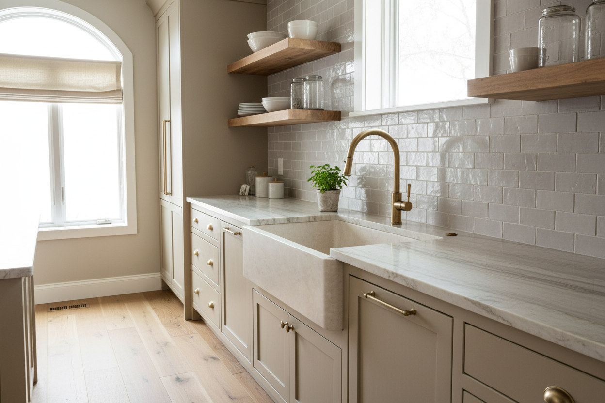 36" Cantera Beige Marble Farmhouse Sink | Spanish Marble Kitchen Sink