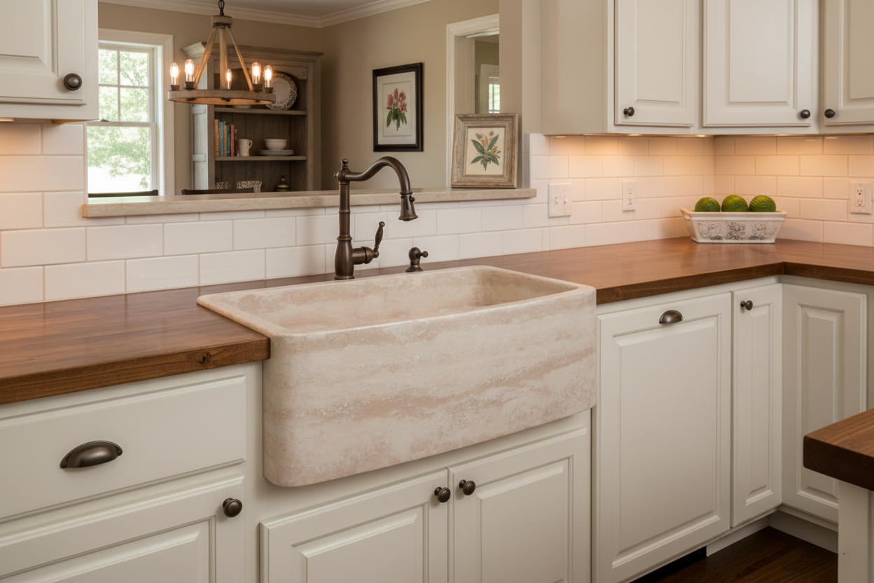 30" Roma Travertine Curved Front Sink