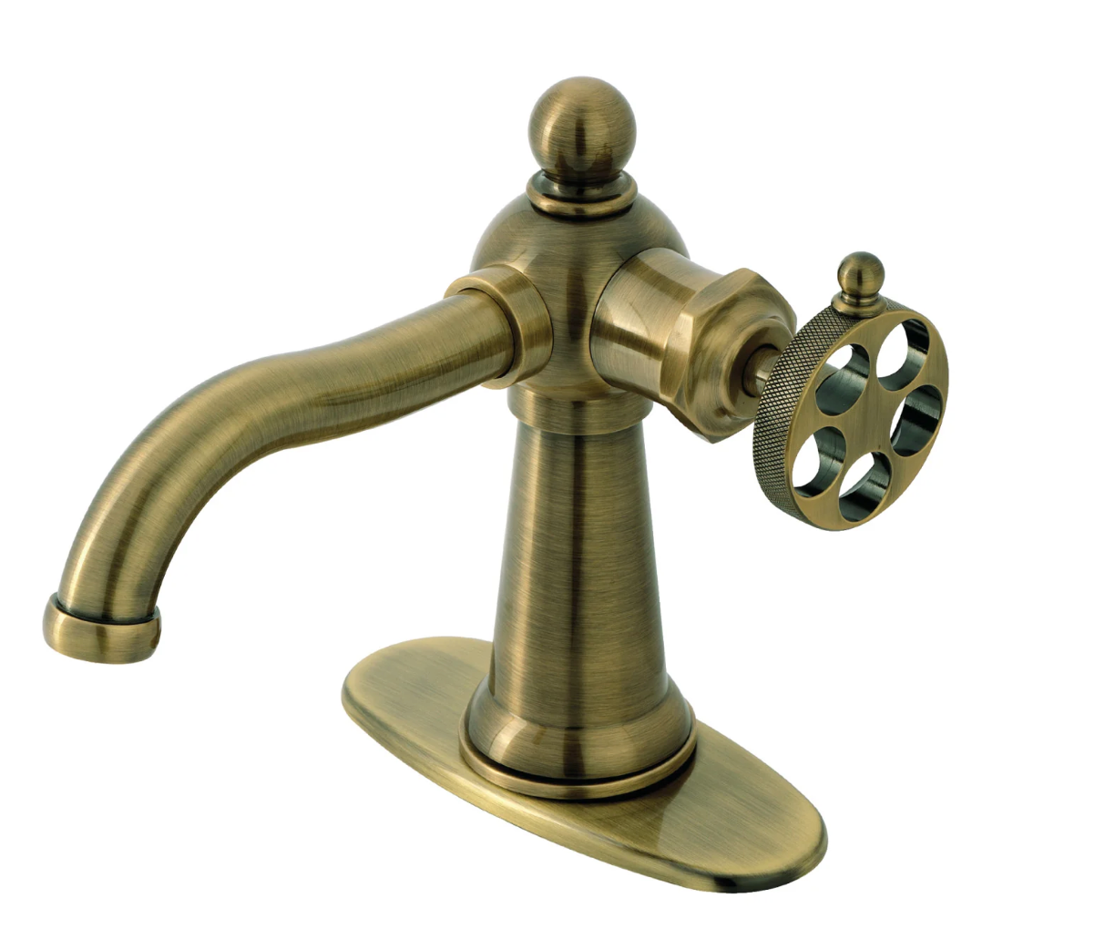 Wendell One-Handle 1-Hole Bathroom Faucet with Knurled Handle and Push Pop-Up Drain