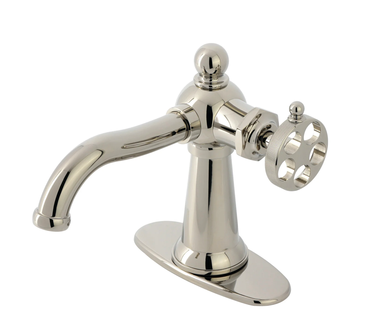 Wendell One-Handle 1-Hole Bathroom Faucet with Knurled Handle and Push Pop-Up Drain