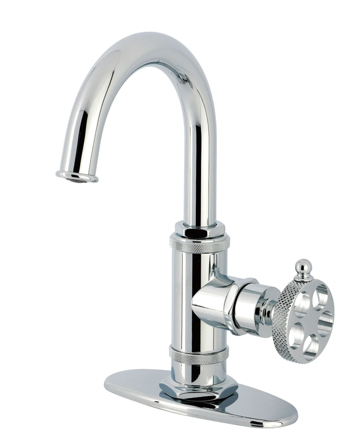 Sona - Webb One-Handle 1-Hole Bathroom Faucet with Knurled Handle, Deck Plate, and Push Pop-Up Drain