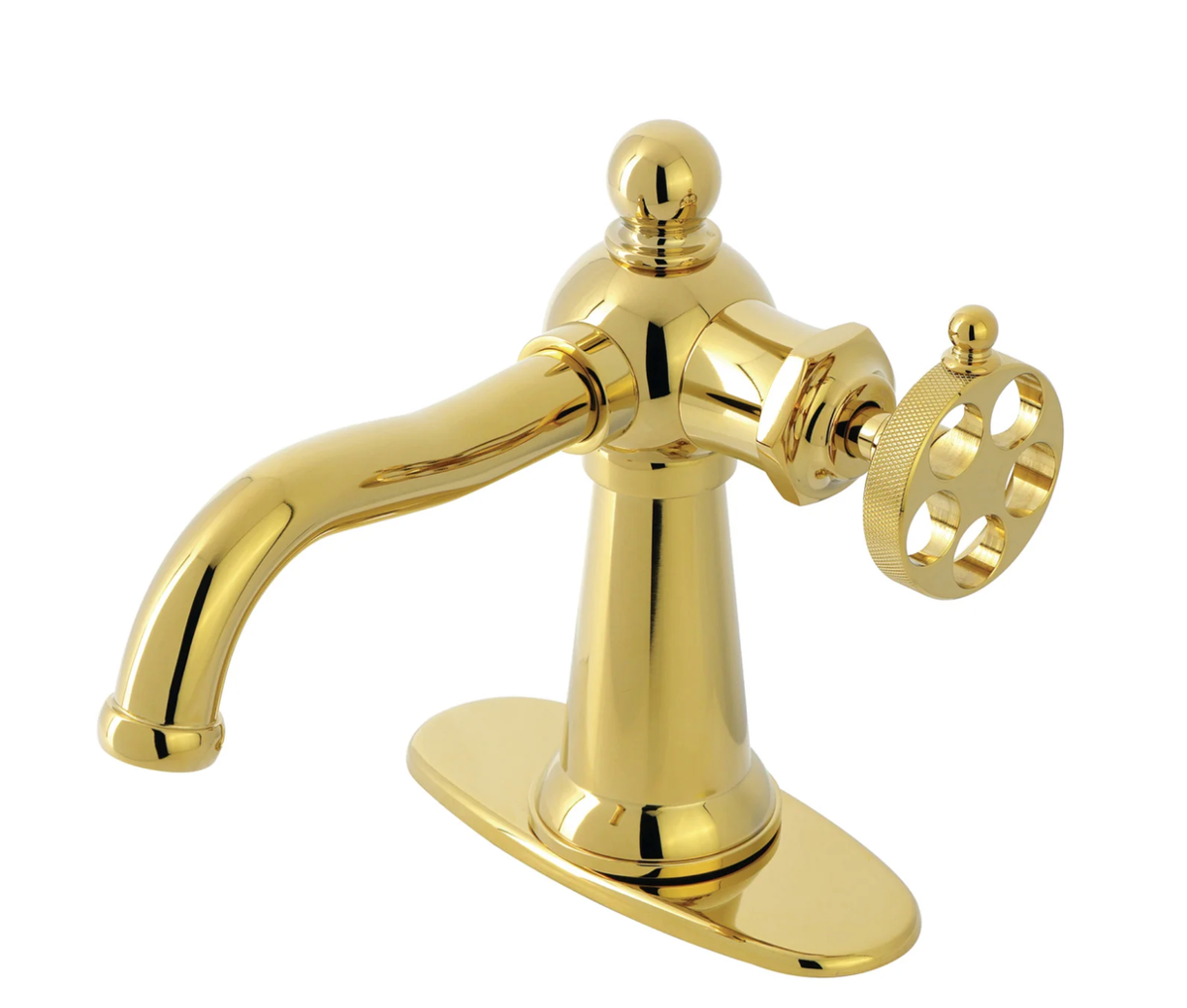 Wendell One-Handle 1-Hole Bathroom Faucet with Knurled Handle and Push Pop-Up Drain