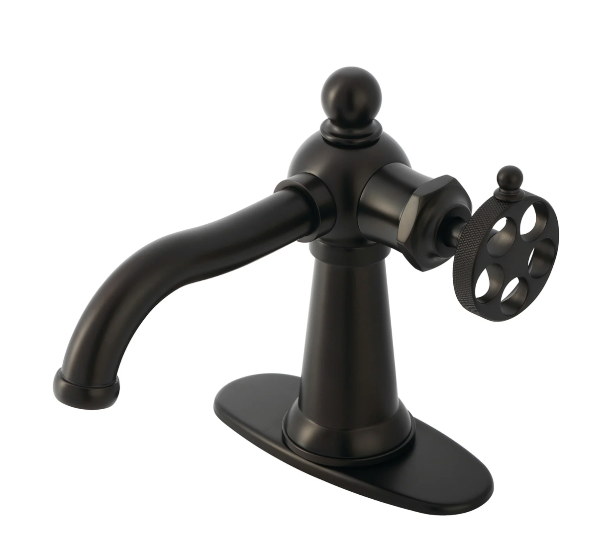 Wendell One-Handle 1-Hole Bathroom Faucet with Knurled Handle and Push Pop-Up Drain