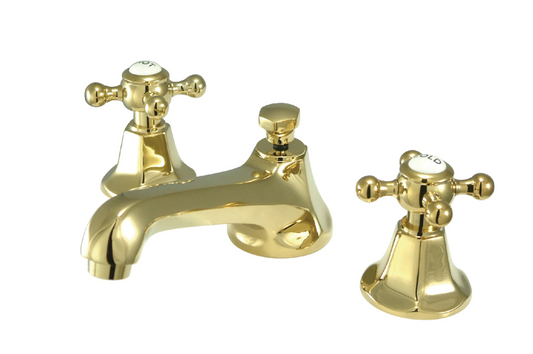 Two Handle Widespread Lavatory Faucet with Pop-Up Drain - Cross Handle & Porcelain Button