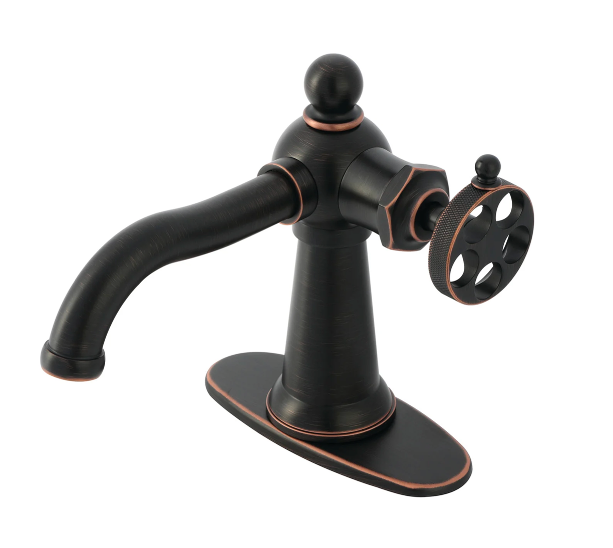 Wendell One-Handle 1-Hole Bathroom Faucet with Knurled Handle and Push Pop-Up Drain