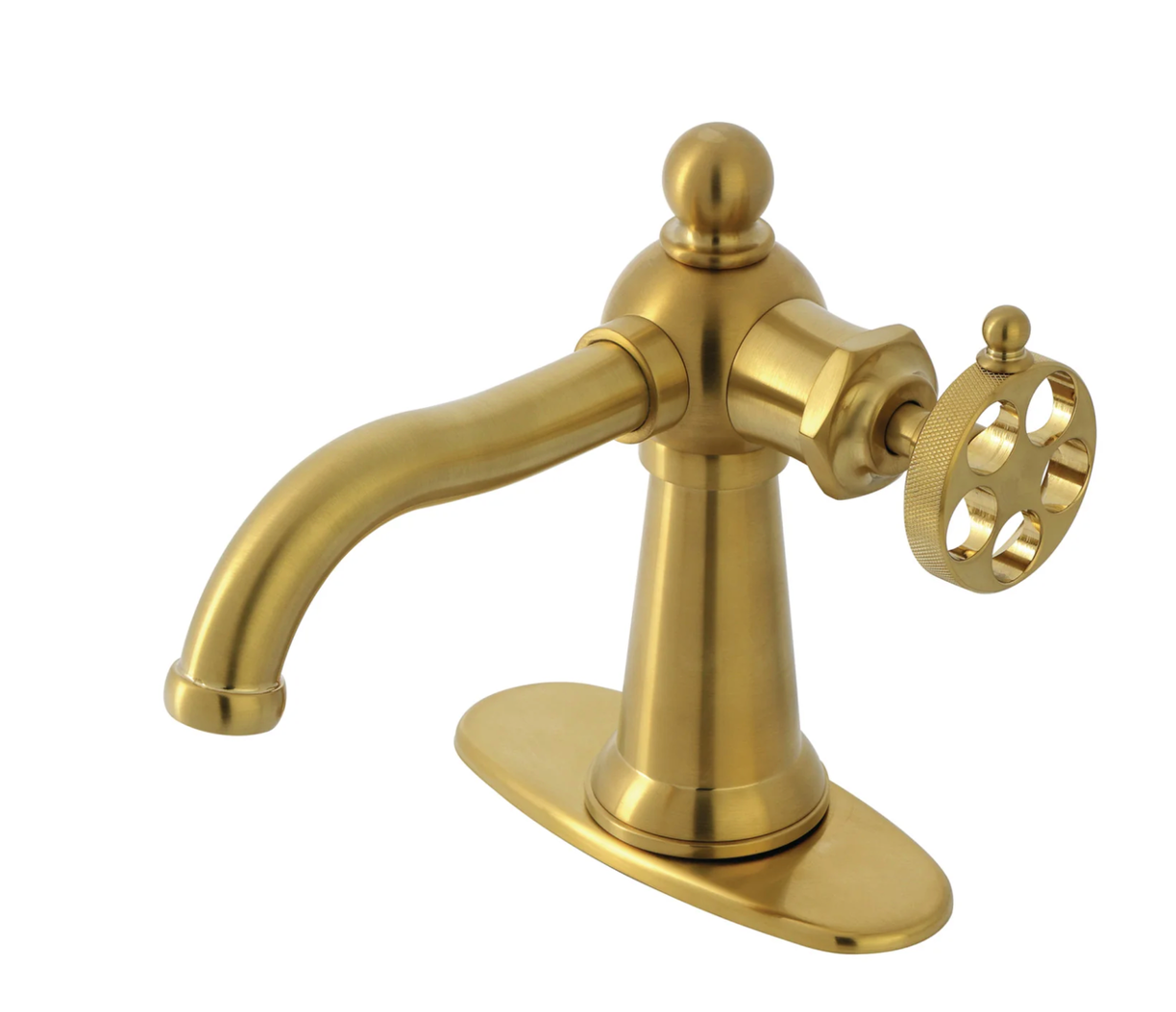 Wendell One-Handle 1-Hole Bathroom Faucet with Knurled Handle and Push Pop-Up Drain