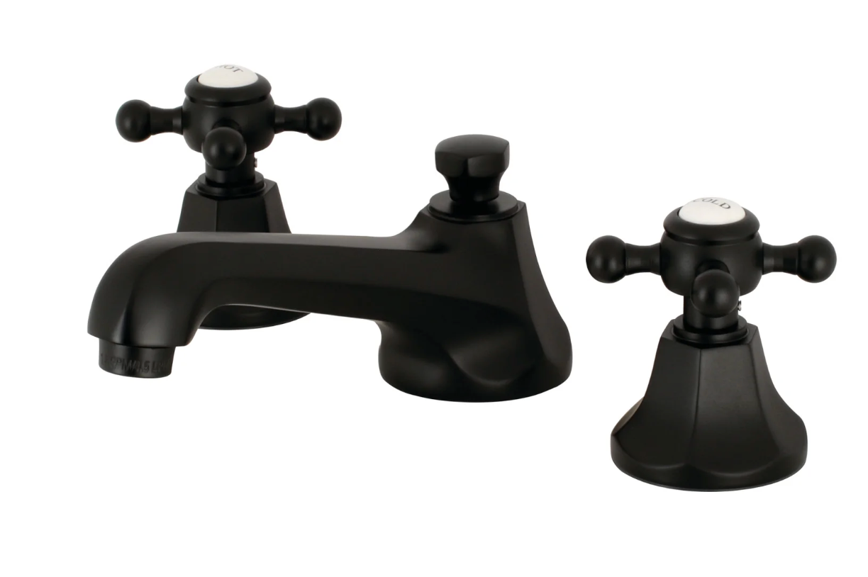 Two Handle Widespread Lavatory Faucet with Pop-Up Drain - Cross Handle & Porcelain Button