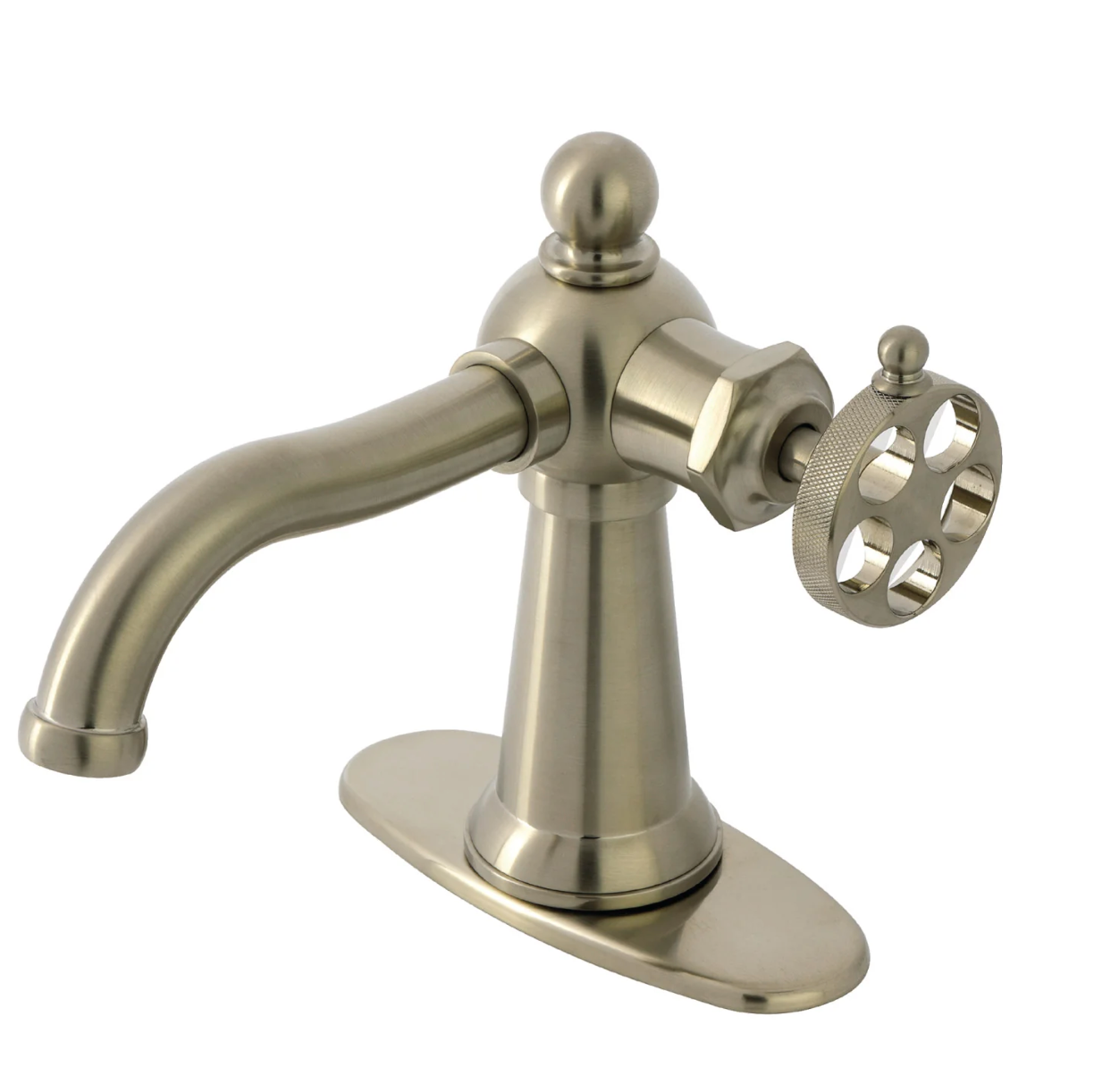 Wendell One-Handle 1-Hole Bathroom Faucet with Knurled Handle and Push Pop-Up Drain