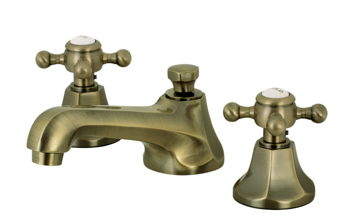 Two Handle Widespread Lavatory Faucet with Pop-Up Drain - Cross Handle & Porcelain Button