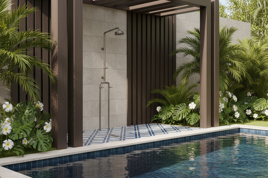 Floor Mount Exposed Shower with Rainhead