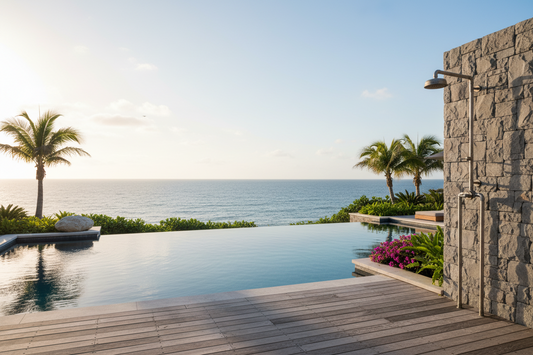 Thermostatic Floor Mount Shower with Rainhead | Safe Freestanding Shower