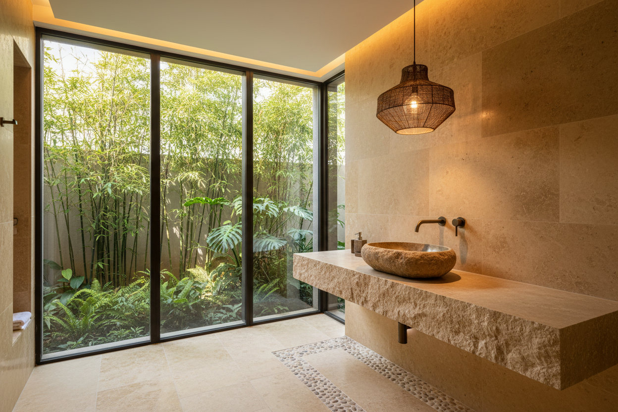 River Rock Boulder Sink — Resort Style Bathroom