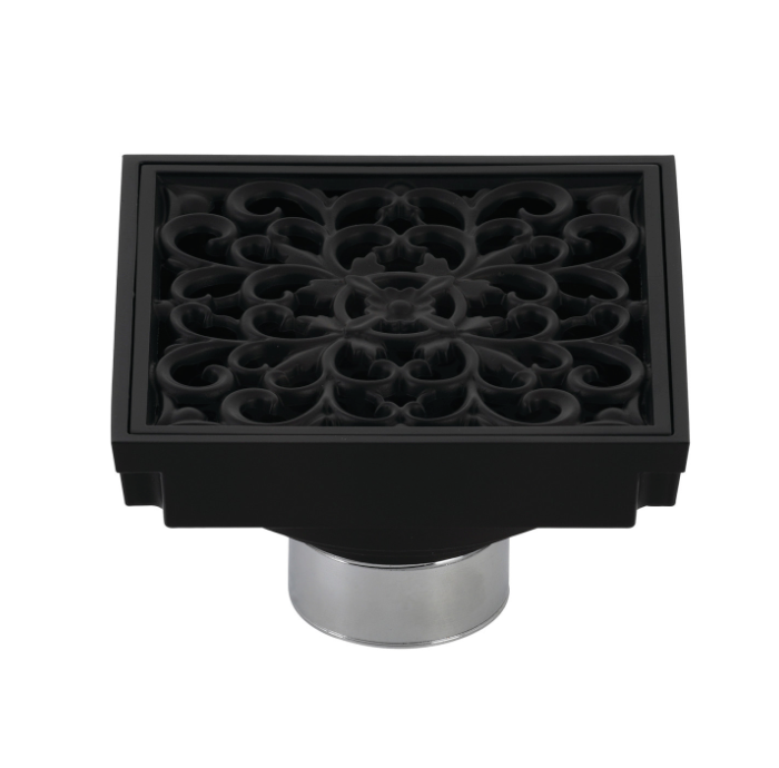 4-Inch Square Grid Shower Drain with Hair Catcher
