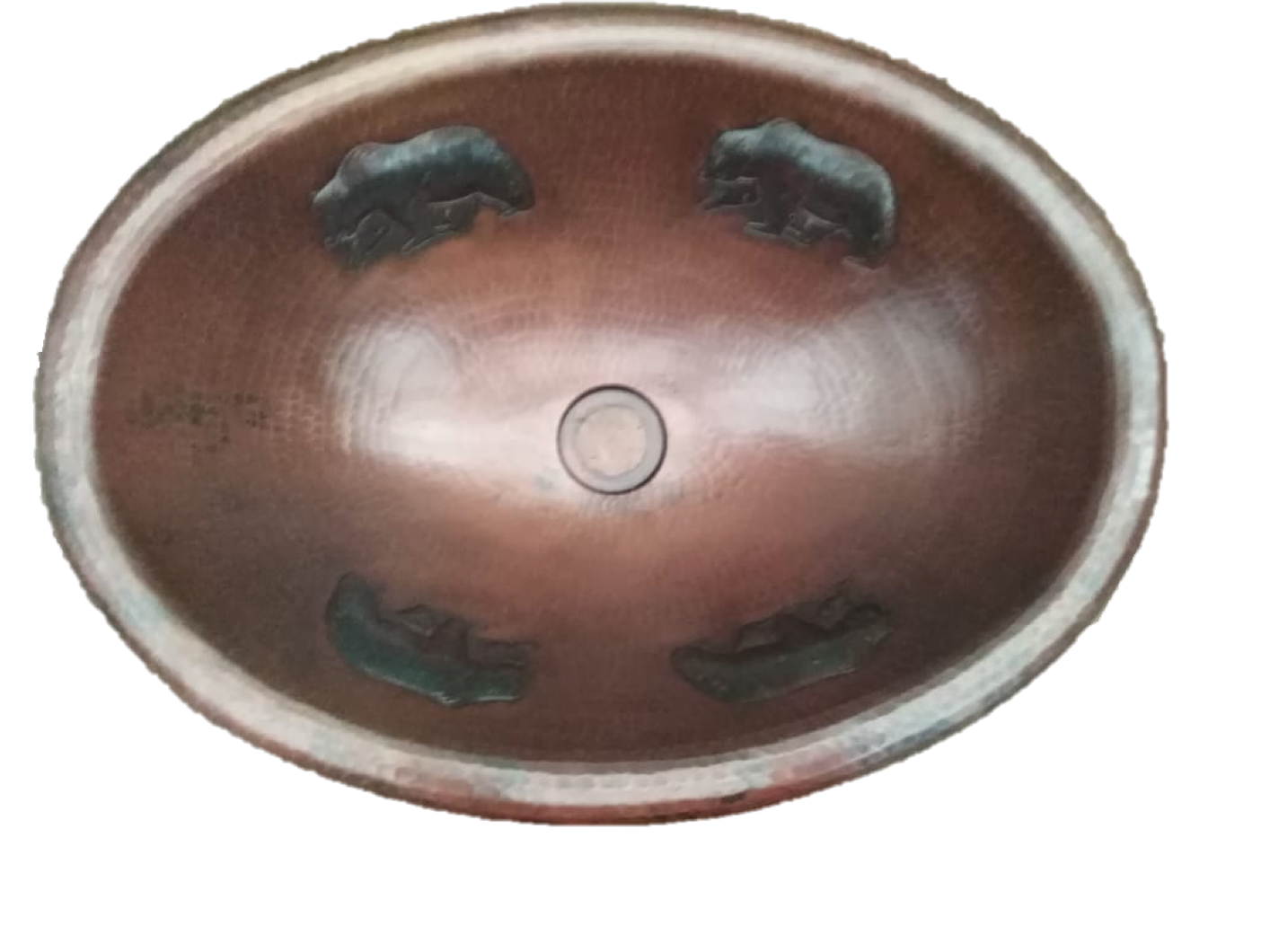 Rounded Edge Oval Copper Sink with Bears Design