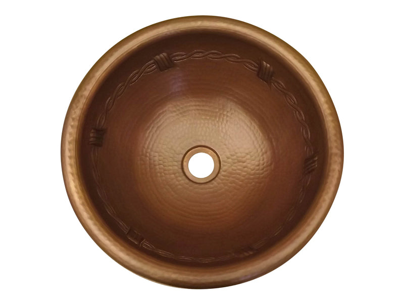 Round Hammered Copper Sink Barbwire Design