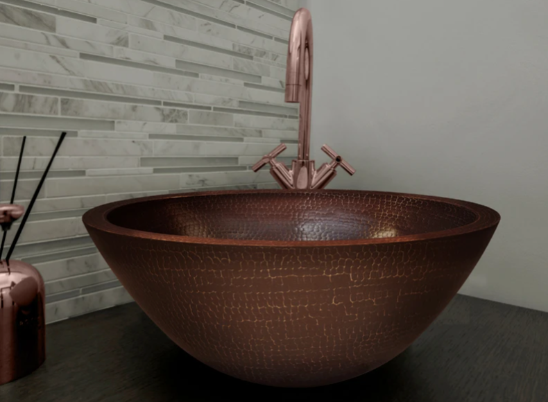 Round Double Bowl Vessel Hammered Copper Sink