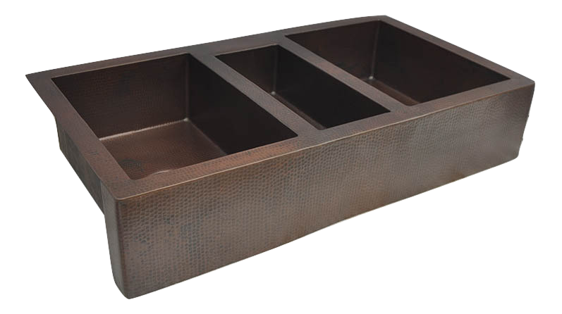 42" Copper Farmhouse Sink with Triple Bowl