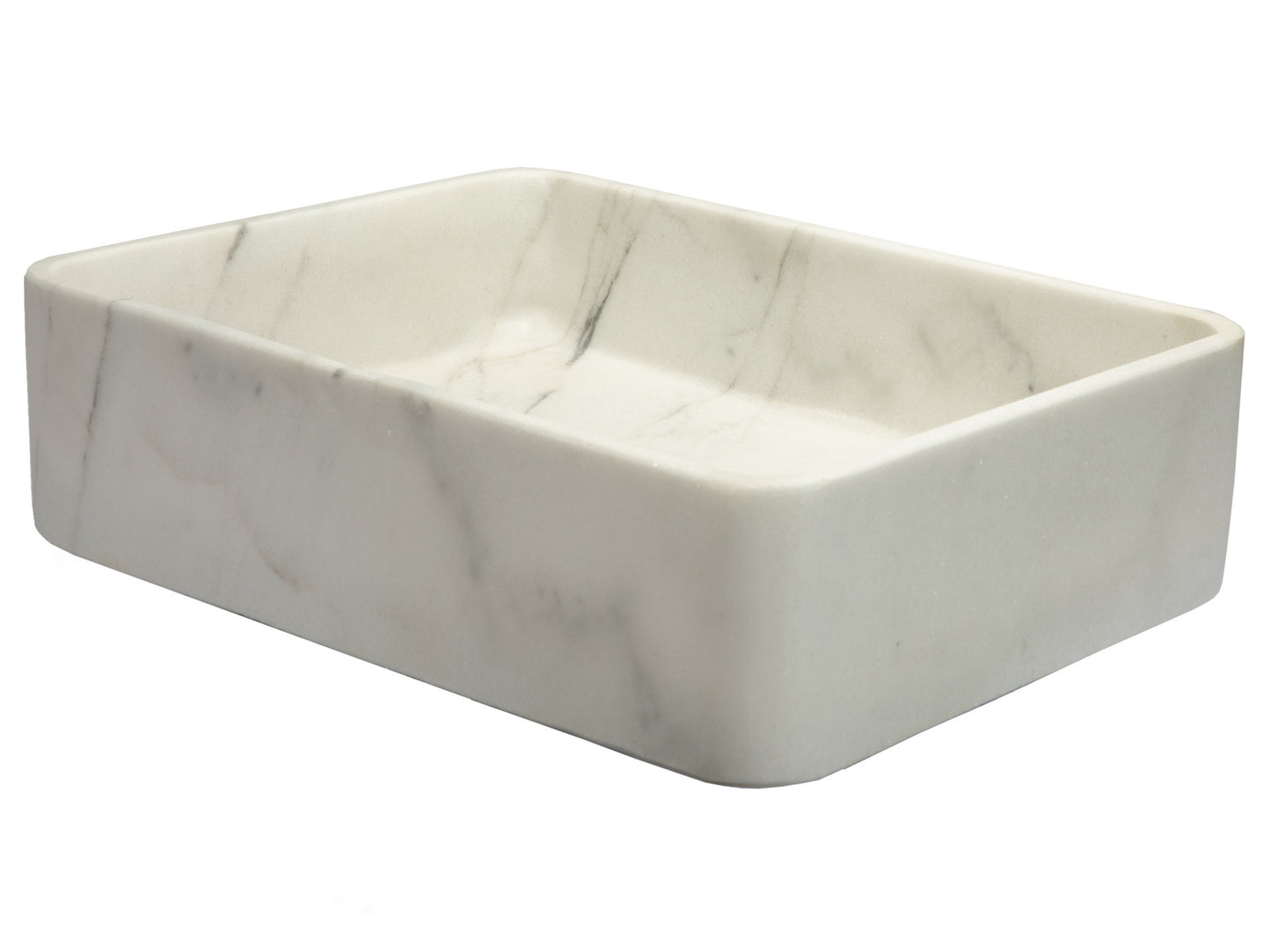 Thin Lip Rectangular Vessel Sink in Guanxi White Marble