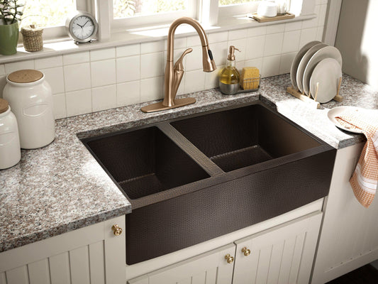 Classic Copper Farmhouse Sink 60/40 Split