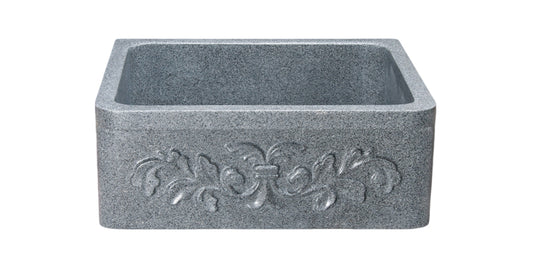 24" Farmhouse Kitchen Sink Floral Carved Front-Mercury Granite