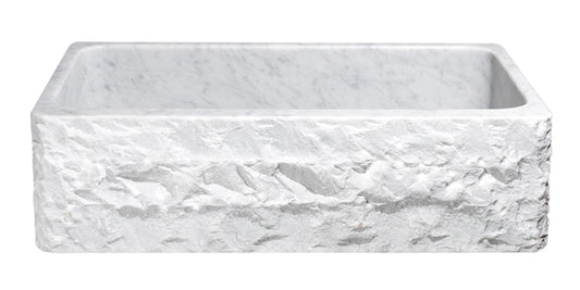 36" White Carrara Marble Chiseled Front Farmhouse Sink