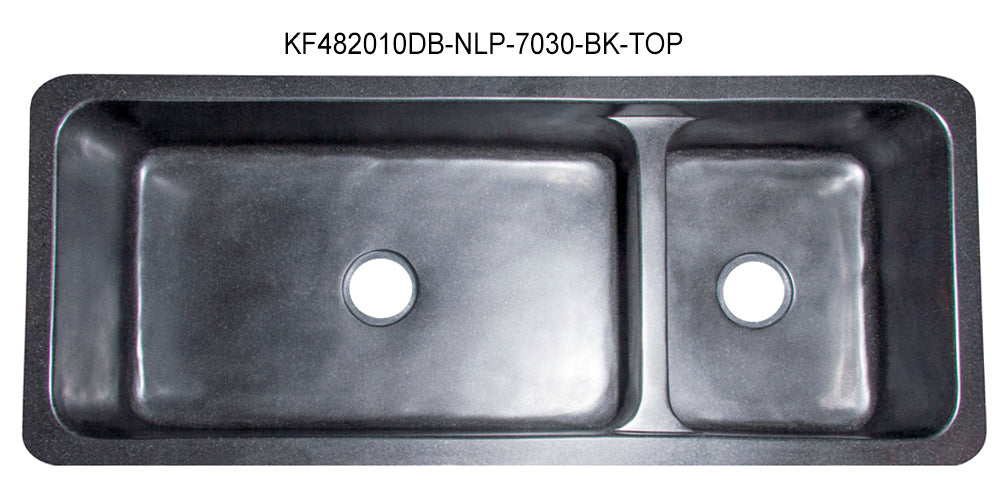 48″ Double Basin 70/30 Split Black Granite Sink
