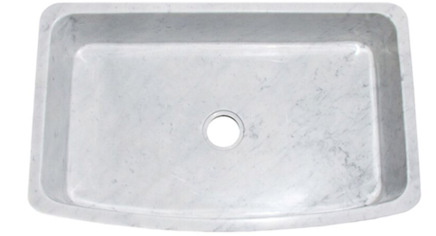 36" Single Bowl Curved Front Carrara Marble Farmhouse Sink